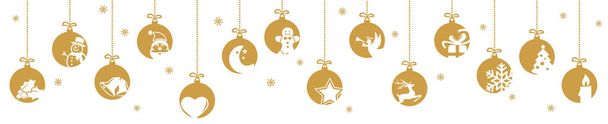 colección de adornos colgantes de color oro con diferentes iconos abstractos para Navidad y conceptos de invierno - Vector, imagen