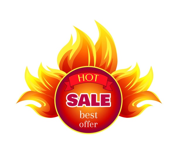 Hot Sale Best Offer Round Badge with Flame Splash - Vektör, Görsel