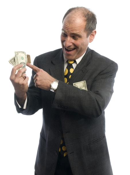 Man middle age rolling in cash - Photo, Image
