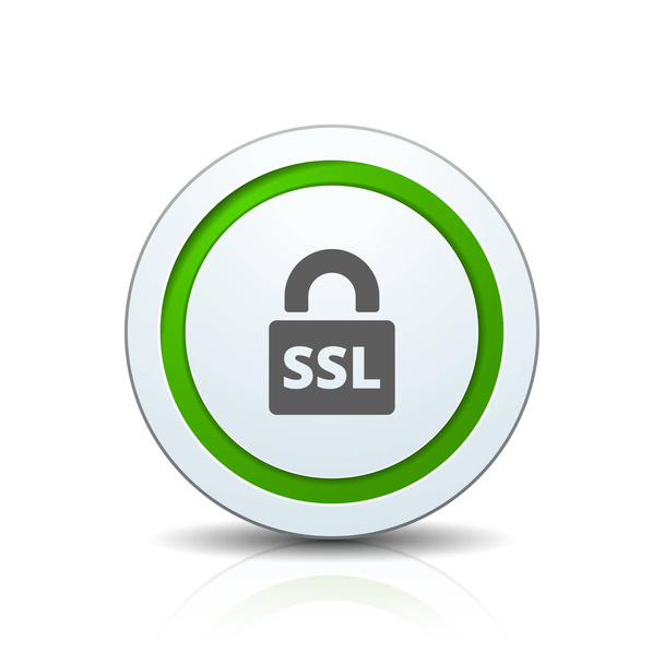 SSL güvenli yuvarlak beyaz arka plan üzerinde düğme - Vektör, Görsel