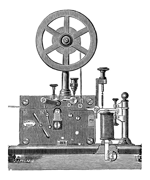 Receptor de telégrafo eléctrico de impresión, grabado vintage
 - Vector, imagen