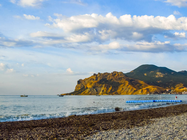 beach in Koktebel with mountain Karadag in Crimea. - Photo, Image