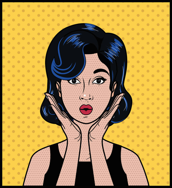 nő, Fekete hajú pop art stílus - Vektor, kép