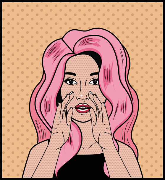 woman with pink hair pop art style - Vector, imagen