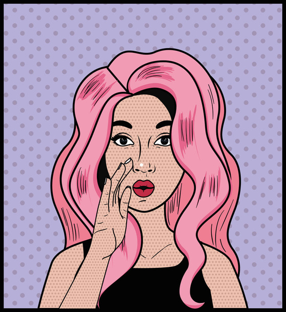 mulher com cabelo rosa estilo pop art
 - Vetor, Imagem
