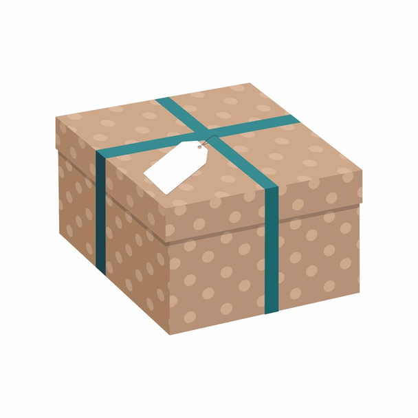 Κουτί δώρου με κορδέλα πάνω από το λευκό φόντο. Χονδρό χαρτί. 3D απεικόνιση - Διάνυσμα, εικόνα