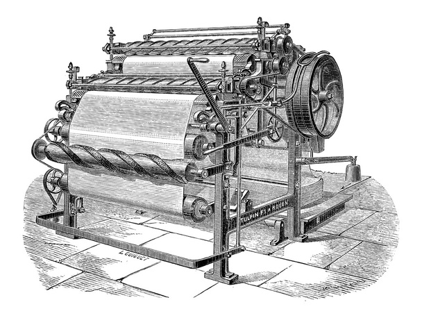 papiermachine met twee cilinders, vintage gravure - Vector, afbeelding