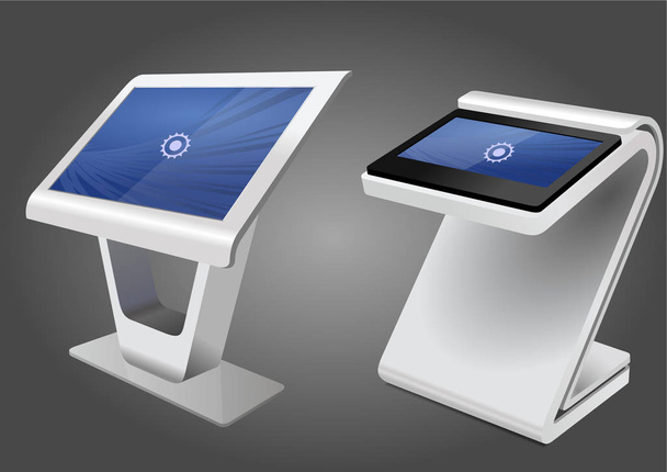 Due chiosco informativo interattivo promozionale, display pubblicitario, cavalletto terminale, display touch screen. Modello finto
 - Vettoriali, immagini