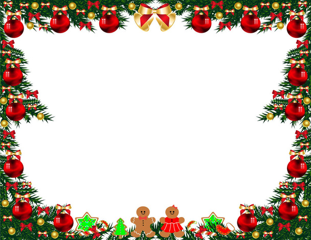 Christmas tree frame with toys - Vector, Imagen