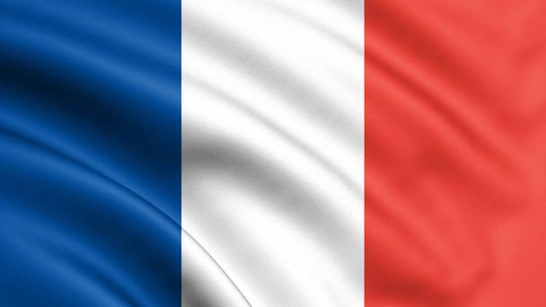 Σημαία Γαλλίας πνέει στον άνεμο. Υφή φόντου. 3D rendering, κύμα. UEFA Euro 2020. Ποδόσφαιρο. 3D απεικόνιση. - Φωτογραφία, εικόνα