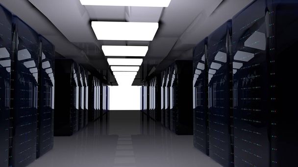 Server ruimte datacenter. 3D render - Foto, afbeelding