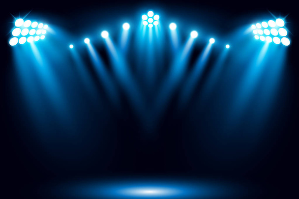 Stage blue lights on black background - Vector, Image