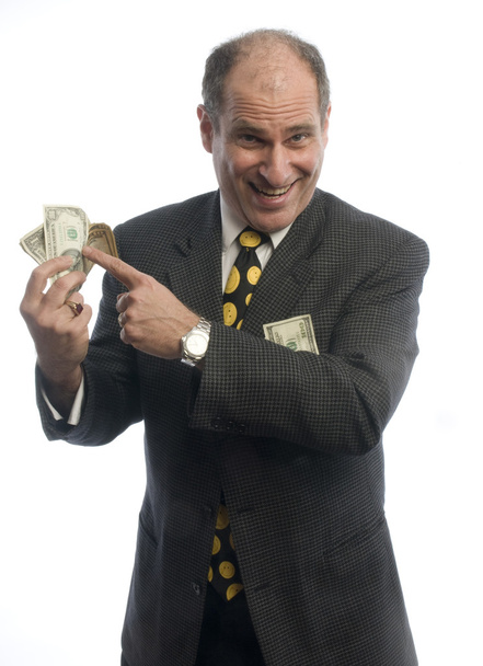 homem de negócios animado com maço de dinheiro
 - Foto, Imagem