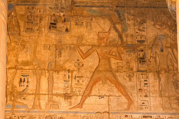 Egyiptomi hieroglifák és rajzok a falakon és oszlopokon. Egyiptomi nyelv, Az élet az ősi istenek és az emberek hieroglifák és rajzok - Fotó, kép