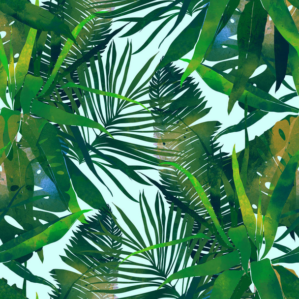 stampe astratte foglie tropicali mix ripetizione modello senza soluzione di continuità. disegno digitale disegnato a mano con acquerello
 - Foto, immagini