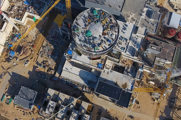 Aerial survey of a nuclear power plant under construction. Installation and construction of a power plant. Nuclear power. - Photo, Image