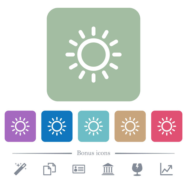 Controllo della luminosità icone piatte bianche su sfondi quadrati arrotondati a colori. 6 icone bonus incluse
 - Vettoriali, immagini