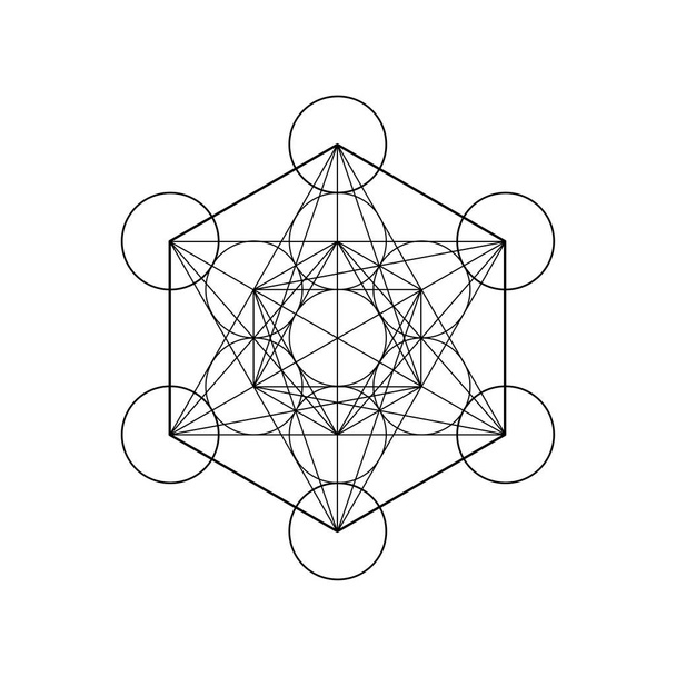 Metatrons kubus, bloem van het leven. Heilige Geometrie, geïsoleerd element van de afbeelding Vector Illustratie. Mystic pictogram platonische lichamen, abstract geometrische tekening  - Vector, afbeelding