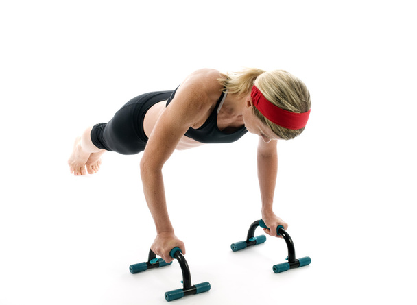 push up fitness bars woman exercising - Photo, Image