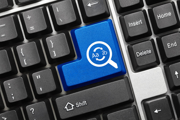 Vista de cerca en el teclado conceptual - Búsqueda (tecla azul con lupa y símbolos de traducción
) - Foto, Imagen