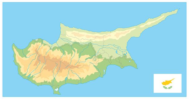 Kıbrıs fiziksel harita. Metin yok. Kıbrıs ayrıntı kabartma vektör boş haritası. - Vektör, Görsel