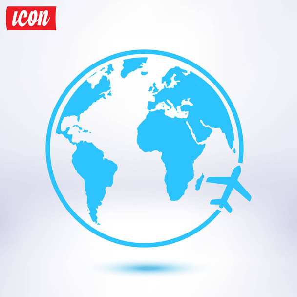 Airplane icon travel. Trip round the world. Flat design style. - Vector, Image