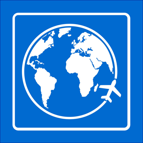 Airplane icon travel. Trip round the world. Flat design style. - Vector, Image