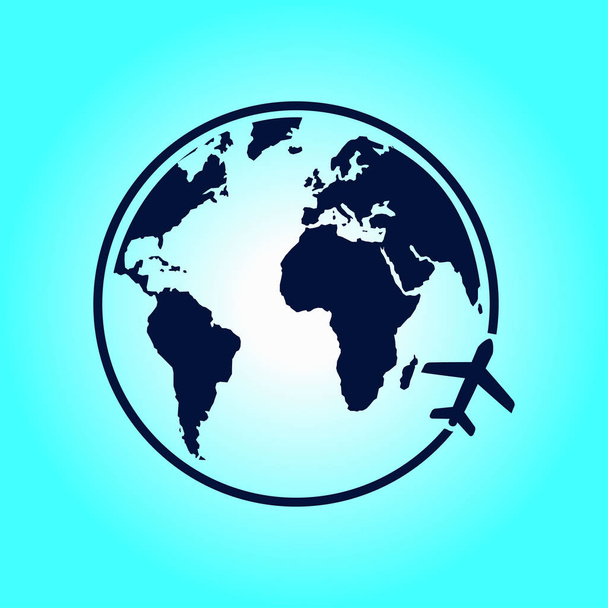 Airplane icon travel. Trip round the world. Flat design style. - Vektör, Görsel