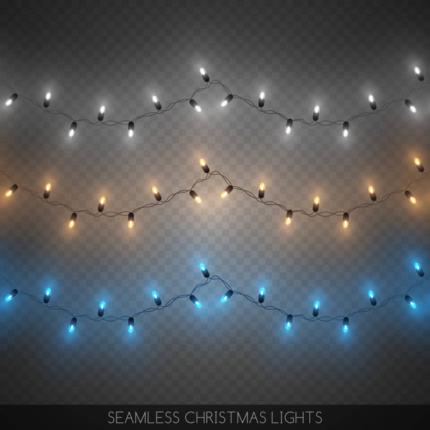 Seamless decorative colorful light bulb garlands set, Christmas decoration, vector illustration  - Vettoriali, immagini