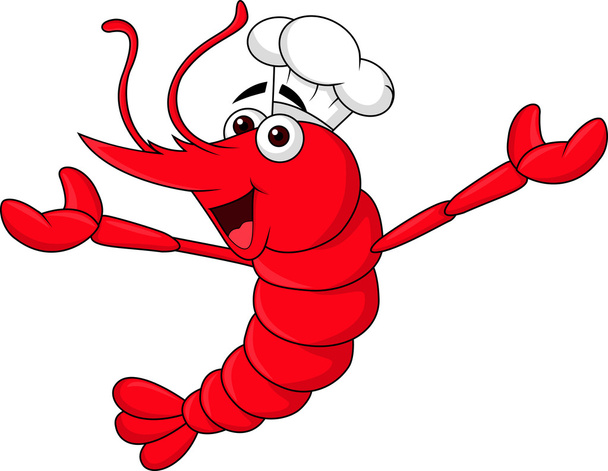 Cute shrimp chef cartoon waving - Vector, Image