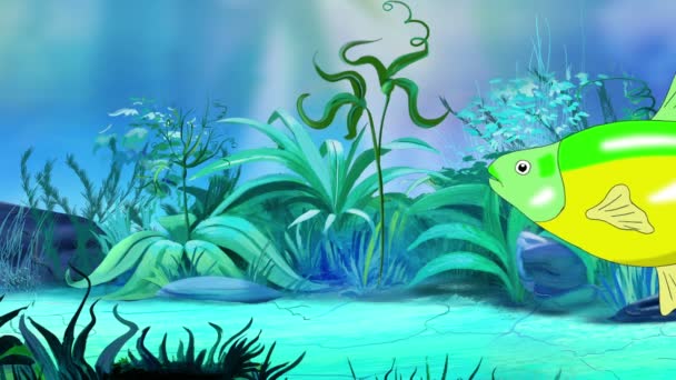 Aquário verde-amarelo Peixe flutua em um aquário. Animação artesanal, looped motion graphic
. - Filmagem, Vídeo