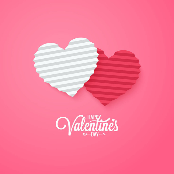 Valentines day card. Paper cut valentines hearts on pink background - Vector, Image