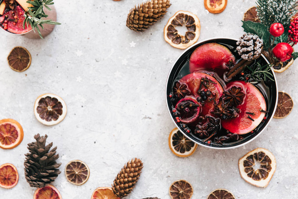Mulled wine. Christmas composition flat lay  - Photo, image