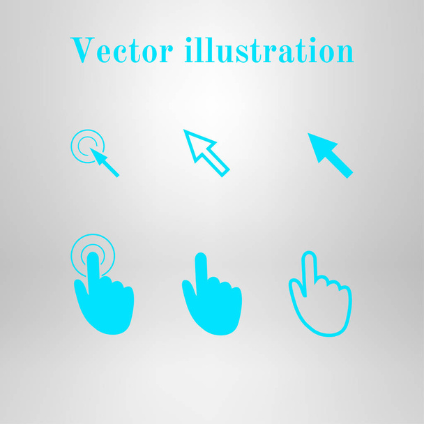 Cursor pointer icons. Click press and touch actions. Flat style. - Вектор, зображення