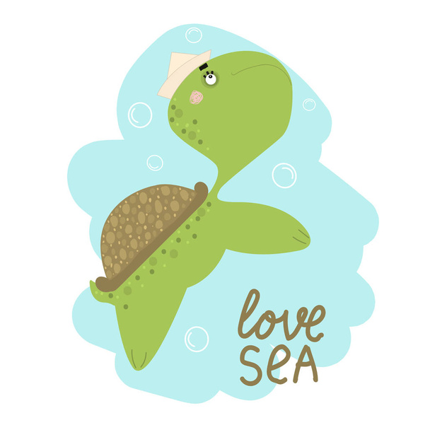 Cute funny turtle. Suitable for printing on clothing, fabric, paper. Hand-drawn. - Vector, Image