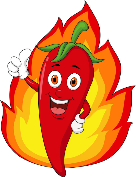 Desenhos animados de pimenta vermelha com chama
 - Vetor, Imagem