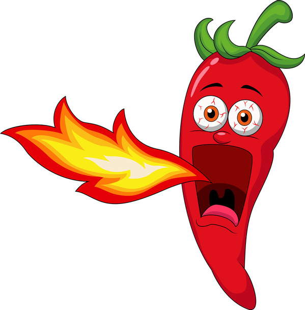 Chili Cartoon Character Breathing Fire - Vector, Image