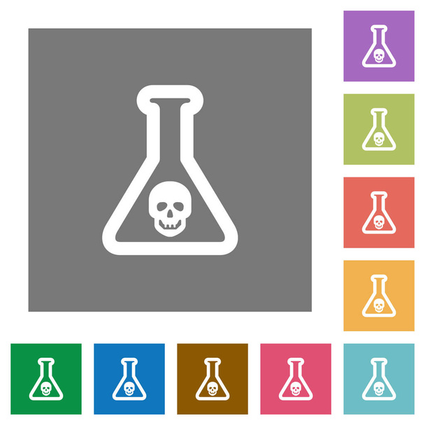 Peligroso experimento químico iconos planos sobre fondos cuadrados de color simple
 - Vector, imagen