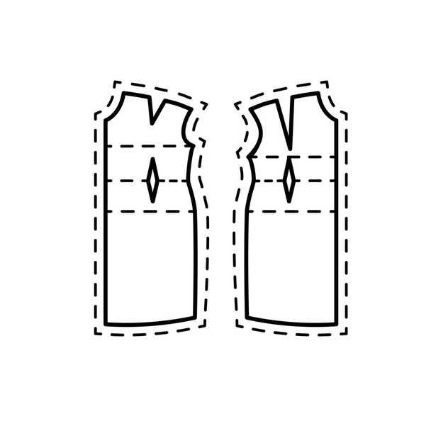 Zwarte & witte illustratie van kleding naaien patroon met markeringen. Vector lijn pictogram. Geïsoleerde object op witte achtergrond - Vector, afbeelding