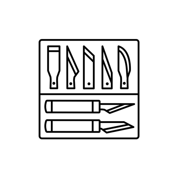 クラフト ペン ナイフのブレードとセットの黒・白のベクトル イラスト。ライン クラフト工具のアイコン。白い背景の上の孤立したオブジェクト  - ベクター画像