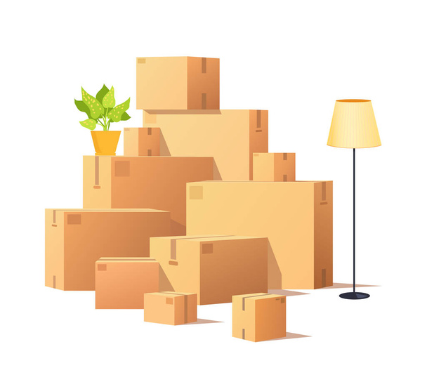 Caja de cartón, paquetes de cartón cerrados Vector de carga
 - Vector, Imagen