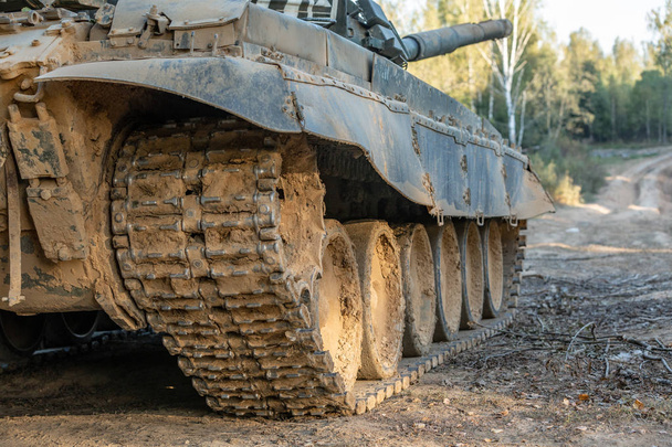 Military tank track,close up view. Military concept. Tank on exercises. - Photo, Image