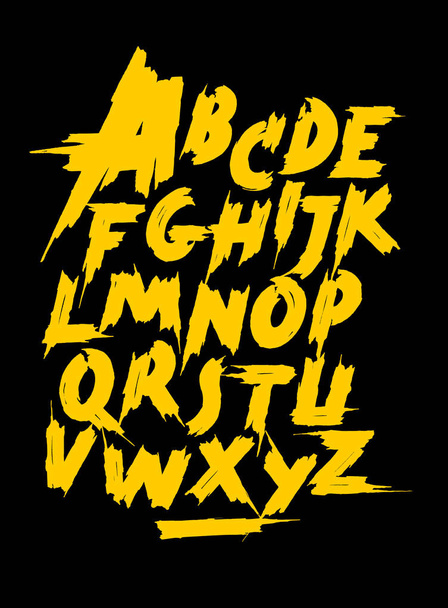 Yellow calligraphy hand lettering font. Vector alphabet - ベクター画像