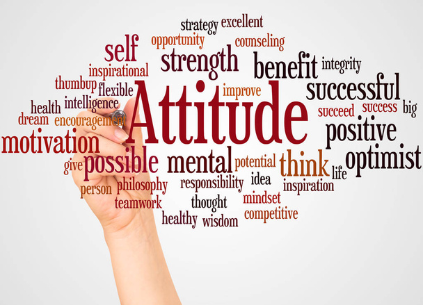 Attitude word cloud and hand with marker concept on white background. - Photo, Image