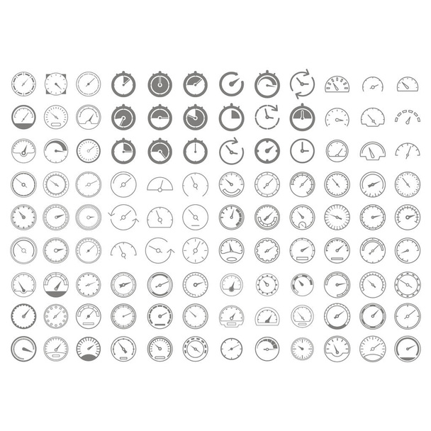 Set of monochrome icons with speedometers for your design - Vektor, Bild