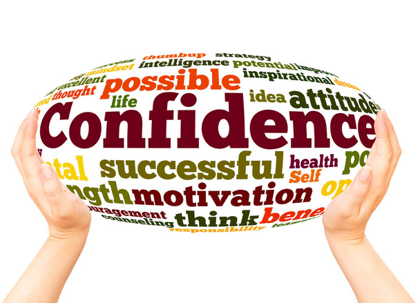 Confidence word cloud hand sphere concept on white background. - Photo, Image