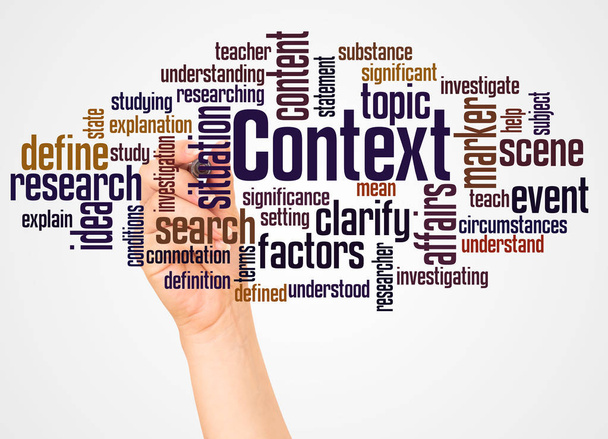 Context word cloud and hand with marker concept on white background. - Photo, Image