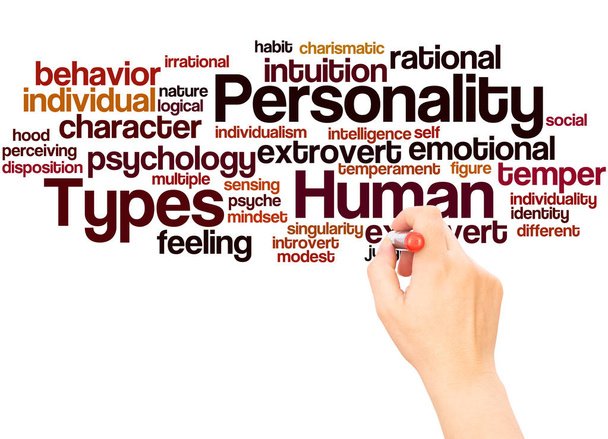 Personalidad Humana Tipos palabra nube escritura a mano concepto sobre fondo blanco
. - Foto, imagen