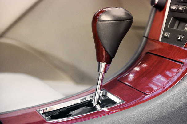 Car interior luxury service. Car interior details. Automatic car gearbox - Фото, изображение