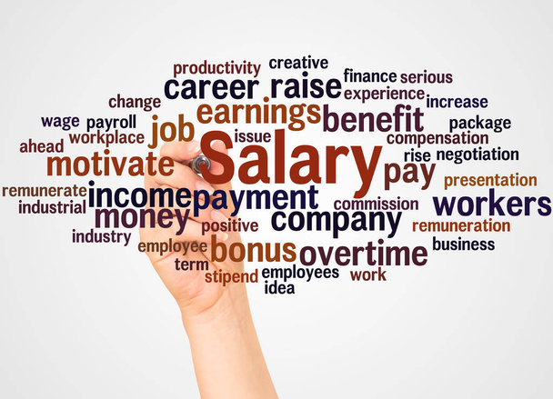 Salary word cloud and hand with marker concept on white background. - Photo, Image
